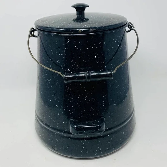 Vintage Graniteware Enamel Coffee Pot Campfire Camp Kettle 11" Large - Picture 5 of 12